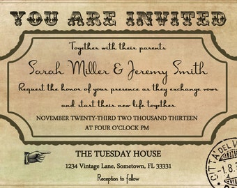 vintage wedding invitation and rsvp template set