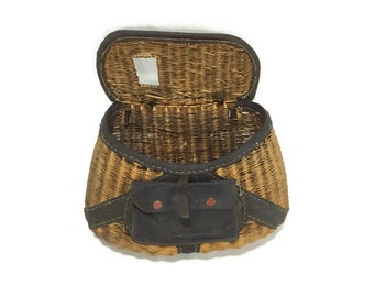 Vintage Wicker Fishing Creel * Rustic Cabin Decor * Camping Display Piece
