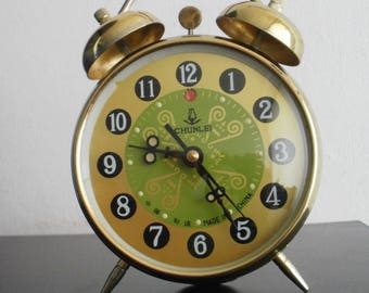 Vintage Chunlei China alarm clock mechanical folk motif