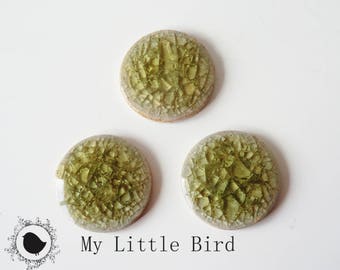 1 x 20mm enameled Crackle Glass OLIVE green porcelain Cabochon
