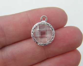1 April birthstone clear 17 x 14mm silver plated