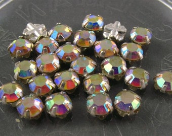 Vintage 4mm Rose Montee 2 hole sew ons - Sparkly Crystal AB/ Silver Setting
