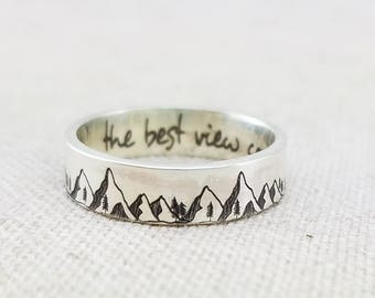 Mountain Ring - Inspiration Ring - Outdoor Gift - Band - Inspirational Jewelry - Jewelry - Silver Ring - Wedding Band - Wanderlust Ring