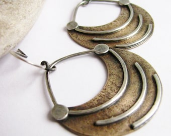 Mixed Metal Earrings, Fertile Crescent Ethnic Earrings, Sterling Silver Earrings, Bronze Earrings, Tribal Earrings, Artisan Jewelry