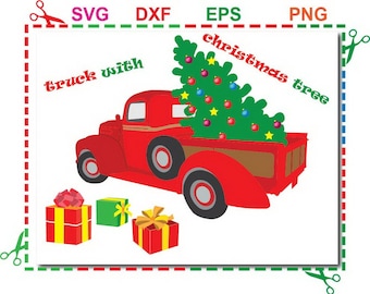 truck with christmas tree svg, christmas red truck clip art, svg files For Silhouette Studio, Cricut Design Space - Instant Download