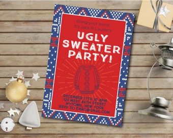 Ugly Sweater Party Invitation Digital Download Christmas Holiday Festive Invite