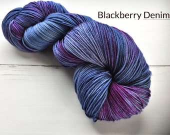 Blackberry Denim - Sock - Hand dyed yarn, 75/25% superwashed merino wool /nylon
