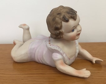Vintage Ceramic Bisque Baby Girl Crawling-Shipping Included