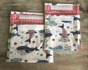 Sharks reusable sandwich and snack bag set.