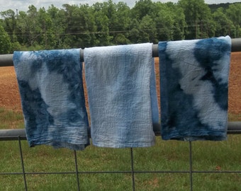 3 Indigo Blue Tie Dyed Towels Shibori Kitchen Towels Flour Sack Towels Shibori Napkins Dinner Beach Decor Set of 3