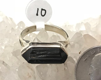 Rough Black Tourmaline Ring, Size 10