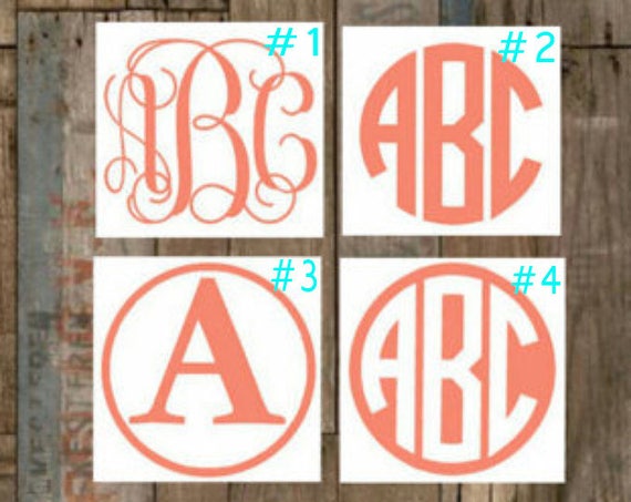 Monogram Vinyl Decal 4 6 8 or 10 inch any color choose style