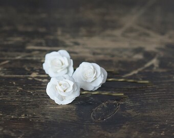 White rose flower hair pins - white rose hair clips - bridal hair accessories - white flower hair bobby pins - wedding flower hair pins