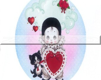 1 cabochon 30mm x 40mm glass, Little Pierrot
