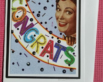 Congratulations Card- Graduation, Promotion, Confetti, Congrats, Party,Celebrate, Banner