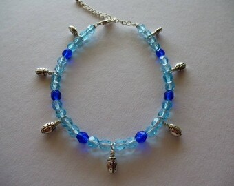 Ladybug bracelet worn with happiness and coloured beads to the ankle or wrist/Tibetan silver South Sea