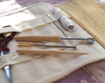 Regency Victorian Travel Housewife Sewing Kit. Civil War sewing case. Historical Hussif.