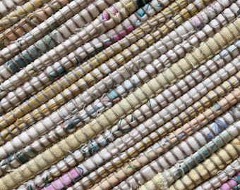 Hand Woven Rag Rug - Soft Yellow Denim Patchwork 26" x 58"