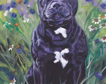 Staffordshire BULL TERRIER dog art portrait canvas PRINT of LAShepard painting 8x10"