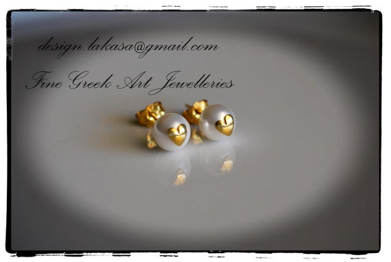 Heart Pearls Stud Earrings Silver 925 Gold plated Jewelry Valentine Woman Moda Spring Summer Collection Birthday Mother Day Mommy Girlfriend
