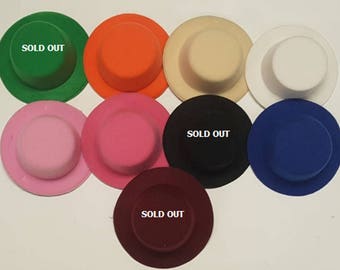 5 Mini Felt Oval Top Hats-Pink-Hot Pink-White-Tan-Blue-Orange-Blue-DIY Crafting, Doll, Props, Party Favors, Costumes, Holidays, Birthdays,