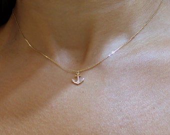 Gold Anchor Necklace/ Tiny Gold Anchor Necklace/ Anchor Necklace Gold/ Ship Anchor Necklace/ 14k Gold Anchor Necklace/ Birthday Gift/ Layer
