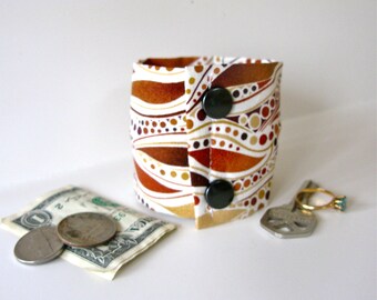 Secret Stash Money Cuff "Woodland Leaves"- hide your cash, jewels, key, health info in a hidden zipper...