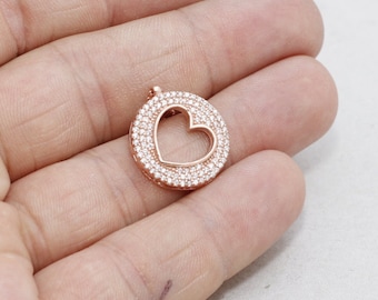 925 Sterling Silver Pave Heart Pendant, Cutout Heart Necklace, Micro Pave Heart, Cubic Zirconia Heart, KNG3