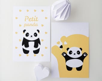 Set of four illustrations for children "panda"
