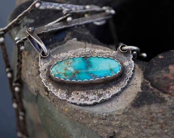 Turquoise Necklace, Raw, Rustic, Kingman, Pendant, Metalsmith Jewelry