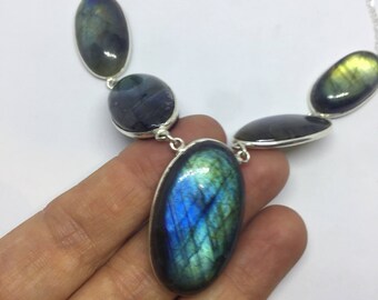 Vintage green Labradorite 925 sterling silver necklace choker