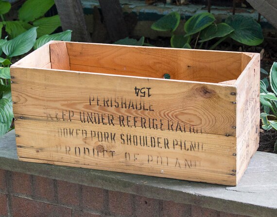Vintage Wooden Shipping Crate From POLAND Pork Shoulder KRAKUS BRAND Product Of Poland Mid Century Box Retro Wood Large Vintage Wooden Shipping Crate From POLAND Pork Shoulder KRAKUS BRAND Product Of Poland Mid Century Box Retro Wood Large