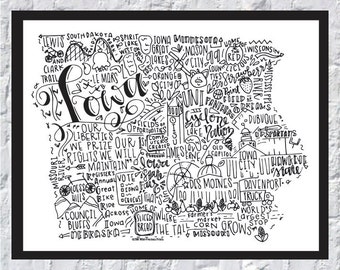 Iowa State Print- Hand Lettered Print- State of Iowa Print- Iowa Print- Hand Lettered Iowa Print-8x10 Iowa State Print