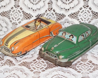 Pair Vintage Tin Litho Automobiles One is Friction Lupor Hadson