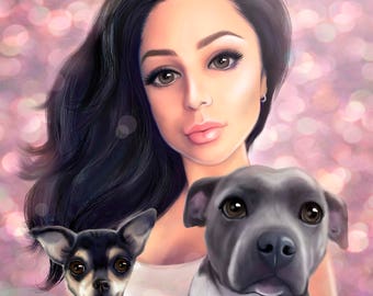 pet portrait, dog portrait, cartoon digital portrait, commission pet portrait, custom dog portrait, personalized gift, family portrait
