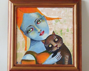Original painting on canvas, acrylic painting on canvas "The cat"