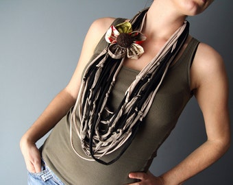 STATEMENT NECKLACE t-shirt infinity scarf necklace with extra flower fabric brooch, christmas gift