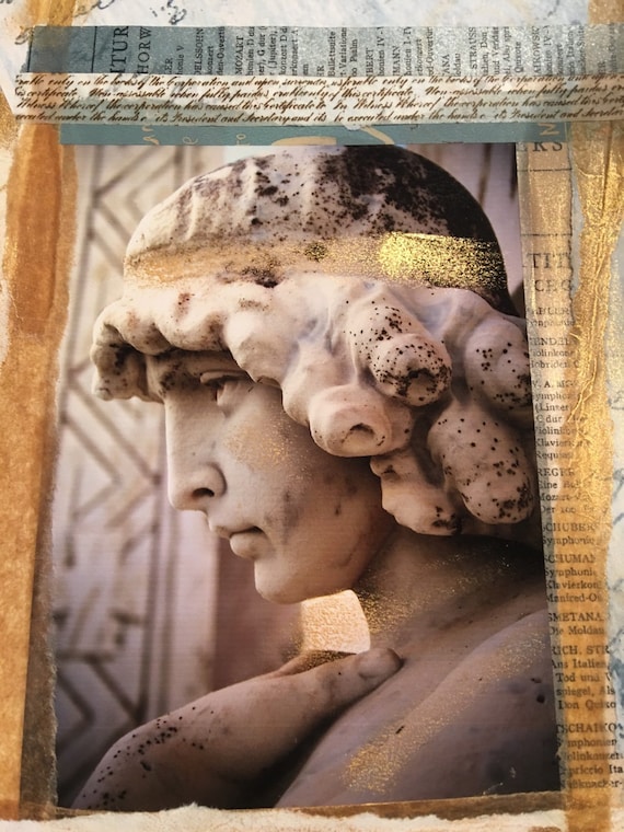 Angel - Goddess Collage Gold - (5" x 7" photographic greeting card - blank inside/with envelope)