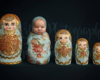 Russian Nesting Doll / Matryoshka Doll Digital Backdrop for wrapped newborn baby