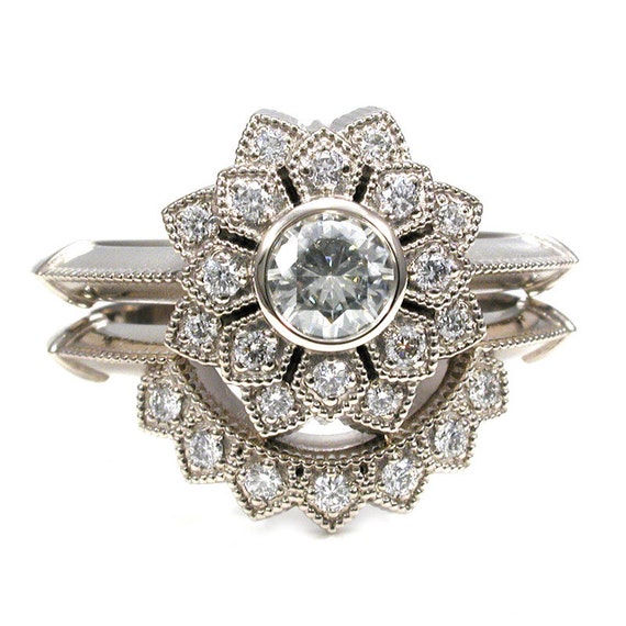 Moissanite, Diamond and Palladium White Gold Engagement Ring
