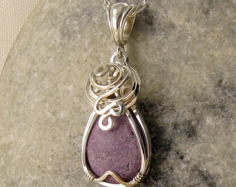 Purple Gemstone Necklace - Purpurite Pendant - Wire Wrapped - Purple Jewellery - Purpurite Necklace - Sterling Silver - Healing Stone