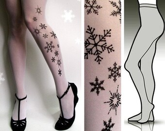 Small/Medium elegant SNOW QUEEN tattoo tights / stockings / full length / pantyhose / nylons WHITE