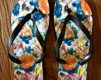 Flip Flops size large featuring Yellow Flowers art by Leroy Morvant