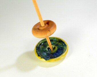 Ceramic spinning bowl, pottery spindle support bowl, supported spindle bowl, stoneware lap bowl, pottery lap bowl, spinning disk