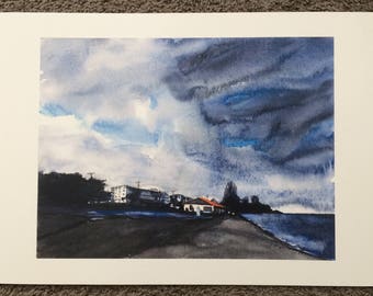 Alki beach, Alki, West Seattle, storm painting, Seattle painting, Seattle Art, Sky painting, Seattle watercolor, beach painting, Alki print