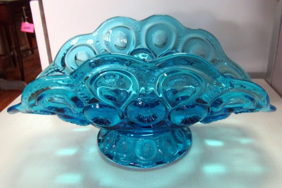 Moon and Stars Banana dish blue Glass - L.E. Smith