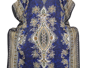 Bohemian Cover Up Caftan Blue Printed Kimono Sleeves Kaftan Evening Maxi Dress  One Size