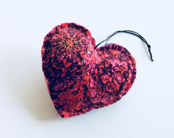 Felt Heart Ornament, Blue Pink Red Valentine Heart, Wool Heart, Silk Heart, Valentines Day Decor, Hanging Decoration