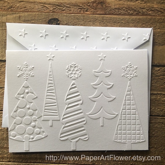 Items similar to Christmas Tree Card, White Embossed Cards, Stationery