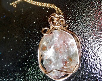 Rough Sunstone crystal 14k gold filled wire wrapped pendant